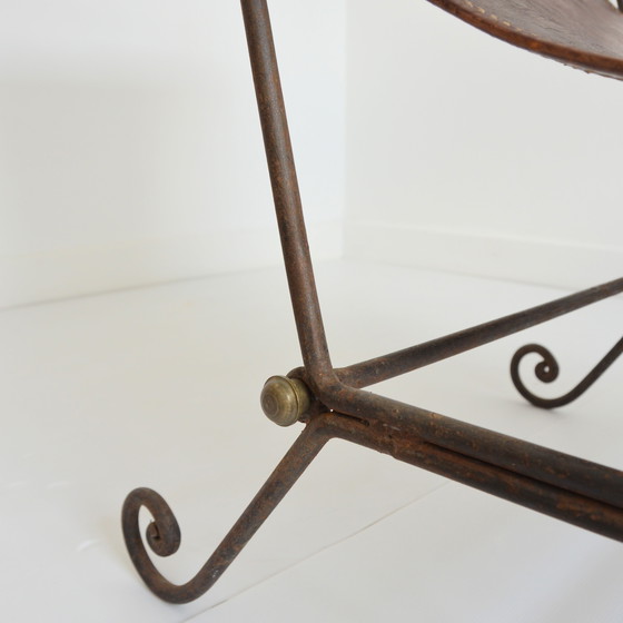 Image 1 of Paire de fauteuils en fer forgé et cuir vintage