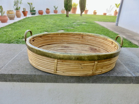 Image 1 of Großes Tablett im Stil von Gabriella Crespi, Bambus und Messing, 1970