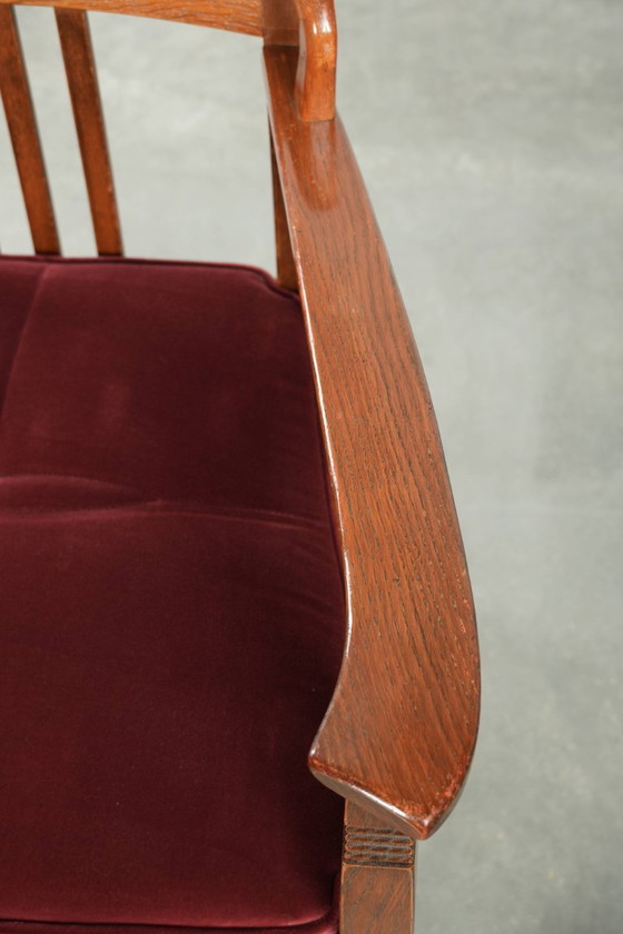 Image 1 of Chaise de salle à manger/chaise d'appoint Schuitema de style Art nouveau/Jugendstil avec revêtement en tissu rouge