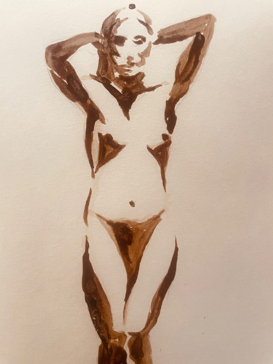 Monochrome Painting Brown Earth Wabi Sabi Portrait of a Woman “Play of Shadows” – Paintings & Drawings, Paper (photo 2 of 8)