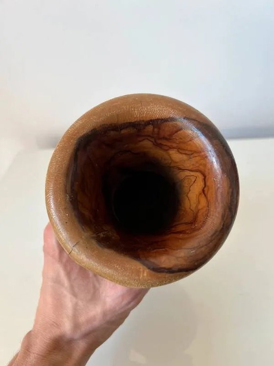 Vintage handgedraaide massief olijfhouten vaas - jaren 70-80 – Vazen, Rustic (photo 11 of 11)