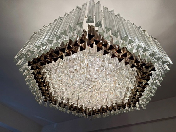 Image 1 of Weelderige kroonluchter van Paolo Venini voor Vivarini, Muranoglas/Prismaglas, Italië, jaren 70, op maat gemaakt