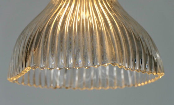 Image 1 of Vintage French Holophane Pendant Lamp Glass Ribbed