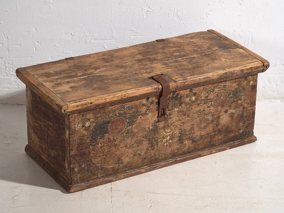 Antique folk painted chest in pine – Central Europe, circa 1850 – Storage cabinet, Iron, Rustic (photo 16 of 22)