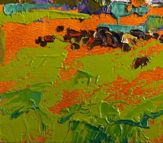 Image 1 of Original Oil Painting Summer Field Landscape In the sunny meadows