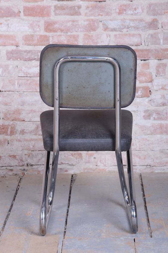 Restored Bauhaus Chair, Genuine Leather, Chrome, Steel, Germany, 1930s – Side chairs, Metal (photo 5 of 8)