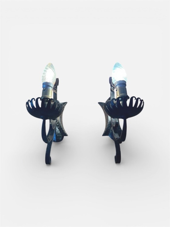 Image 1 of Vintage smeedijzeren wandlampen in rustieke gotische stijl