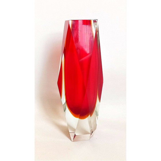 Image 1 of Facettierte Vase aus Muranoglas von Luigi Mandruzzo, Italien 1960