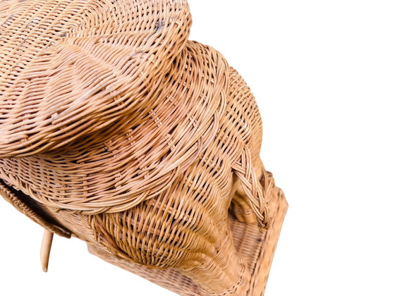 Image 1 of Vintage rieten grote olifant jaren 60 plantentafeltje / bijzettafeltje 