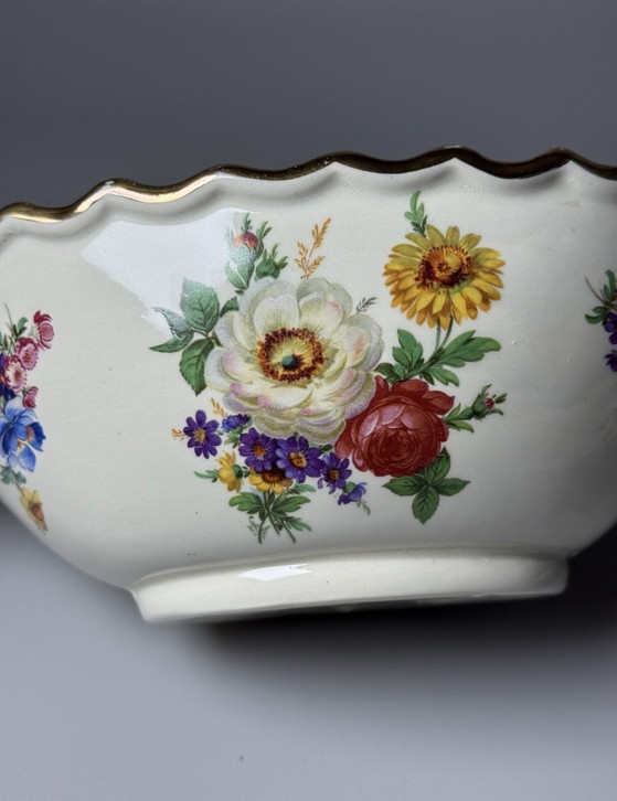 Image 1 of Boch Frères Keramis Art Deco Kom – Decor “Bouquet de Saxe”, België, jaren 30
