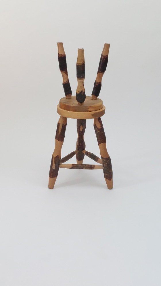 Pair of vintage mid-century hazelwood stools with carved bark decor – Footstools & poufs (photo 8 of 11)
