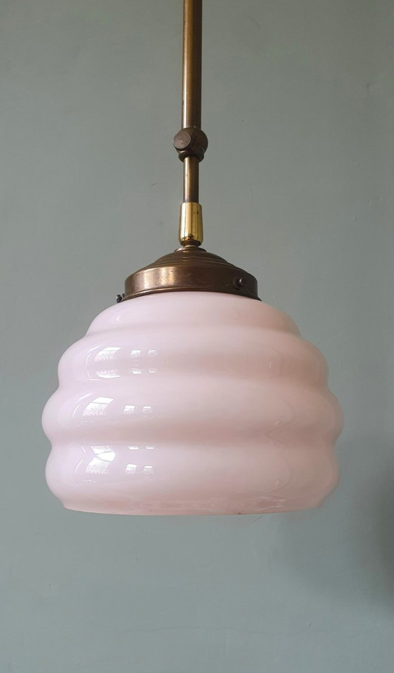 Image 1 of Vintage Art Deco Rose Pendant Lamp - Hanging Lamp - Bubble Shape
