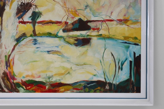 Image 1 of Paysage abstrait moderne, huile sur toile, signée, Belgique, 1982