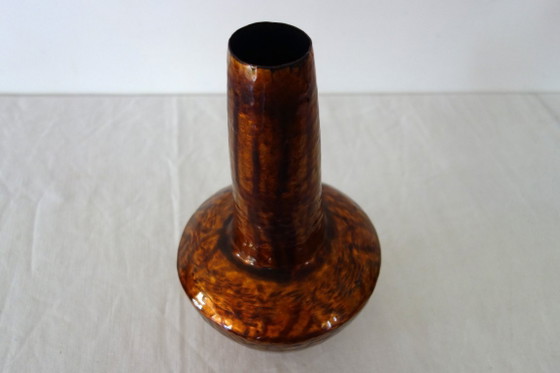 Vintage copper and cloisonné enamel Art Deco Vase, Gold (photo 5 of 13)