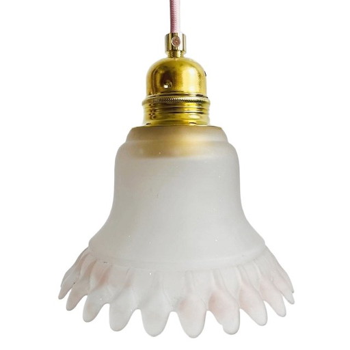 Vintage frosted glass pendant lamp flower white pink