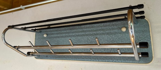 Image 1 of Vintage wall coat rack with chrome hooks