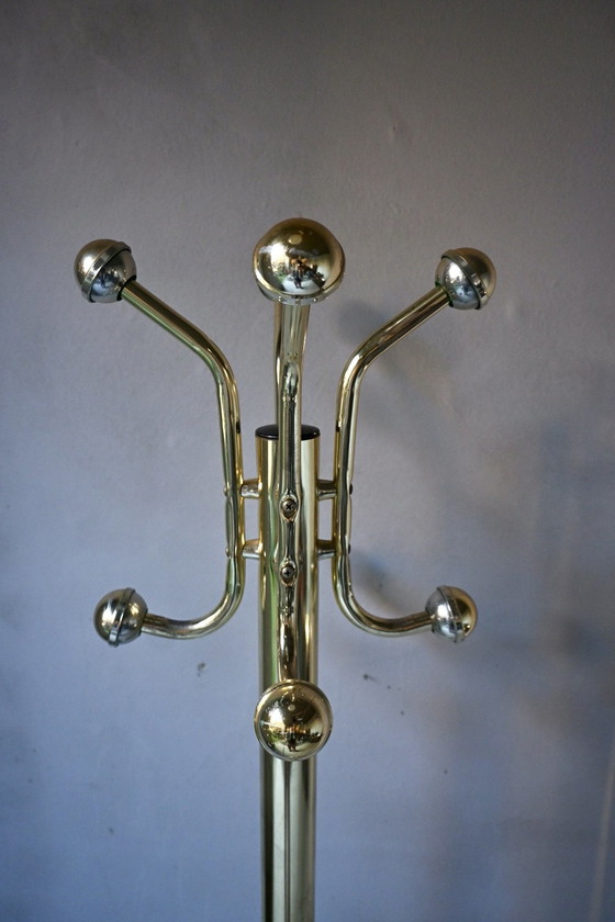 Vintage Hollywood Regency Coat rack Brass and Marble '70, Metal, Stone, Gold (photo 10 of 10)