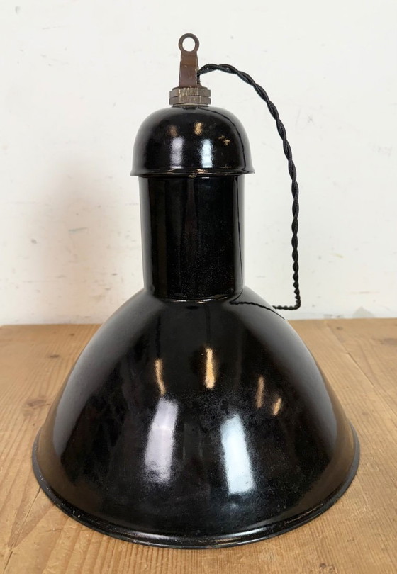 Image 1 of Black Enamel Industrial Pendant Lamp from AEG, 1930s