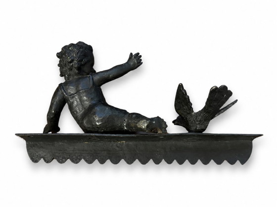 Paar putti met vogels in gebronsd brons, Beeldhouwkunst, Zwart (foto 2 van 10)