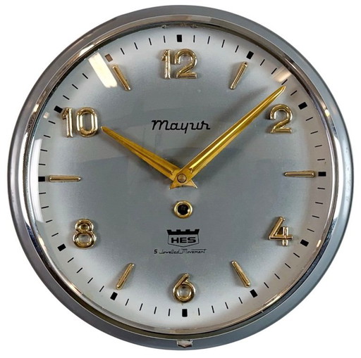 Vintage graue indische mechanische Wanduhr von HES, 1960er Jahre