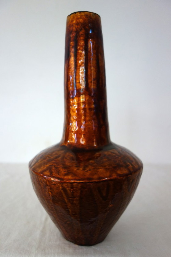 Vintage copper and cloisonné enamel Art Deco Vase, Gold (photo 4 of 13)