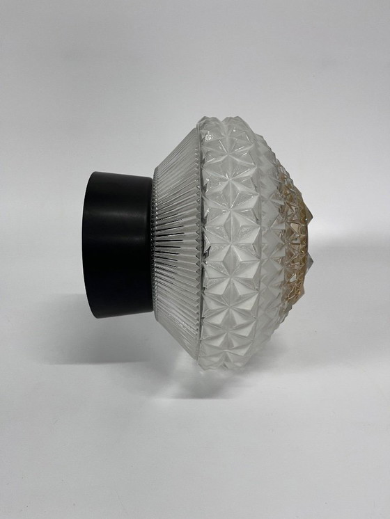 Image 1 of Vintage Herda plafondlamp mid century goud en wit