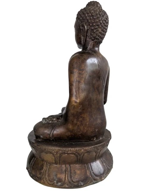 Antique 19th Century Bronze Thai Shan Buddha – 35cm – 3kg – Ritual Sealed – Sculpture (photo 6 of 10)