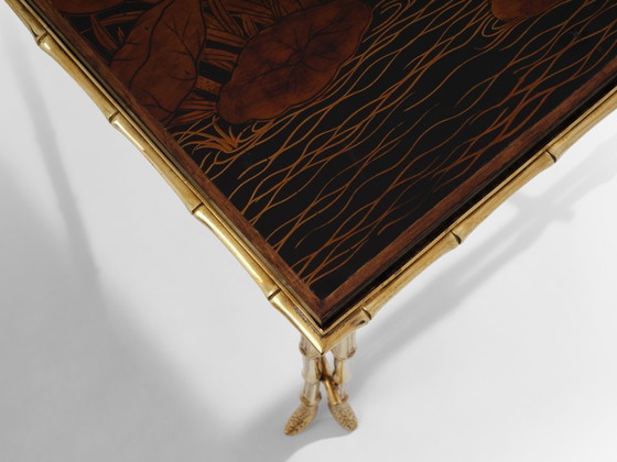 Image 1 of Tavolino laccato cinese in ottone e bambù della Maison Baguès, anni '50