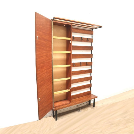 Image 1 of Vintage hallway closet with coat rack and shoe cabinet from the 1960s