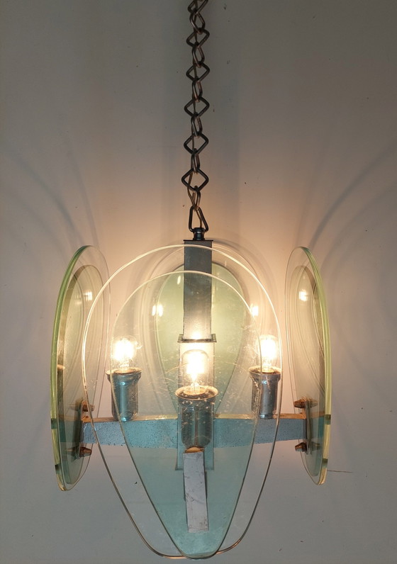 Image 1 of Fonta Arte 1970s Turquoise Glass Pendant Lamp