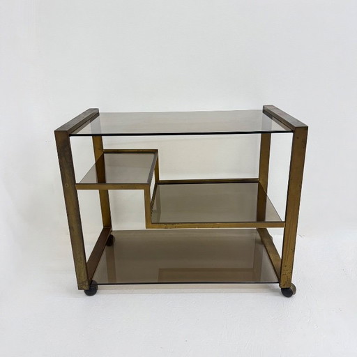 Barwagen aus Messing mit Rauchglas aus der Mitte des 20. Jahrhunderts, 1970er Jahre
