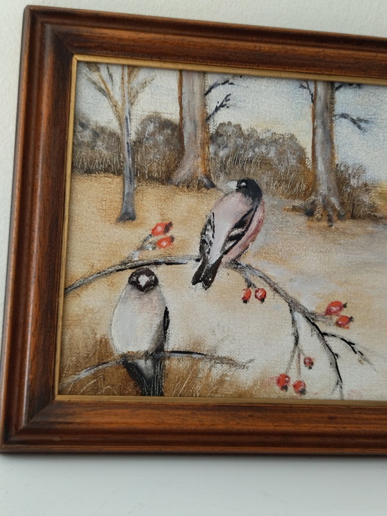 Pequeño Cuadro. Naturaleza Pájaros – Th. Coossens, Arte, Wood, Canvas (photo 3 of 9)