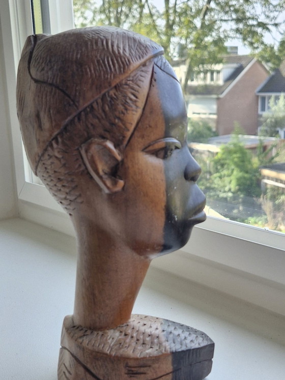 Vintage Afrikaanse Buste - Tweekleurig Ebbenhout – Decoratieve objecten (photo 4 of 7)