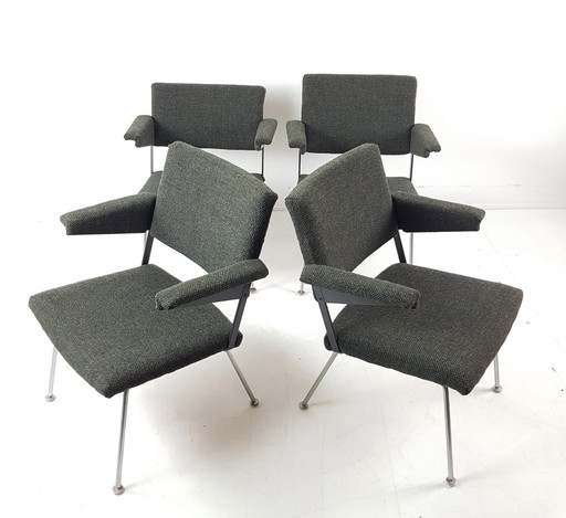 Vintage armchairs Gispen reupholstered plough fabric wool