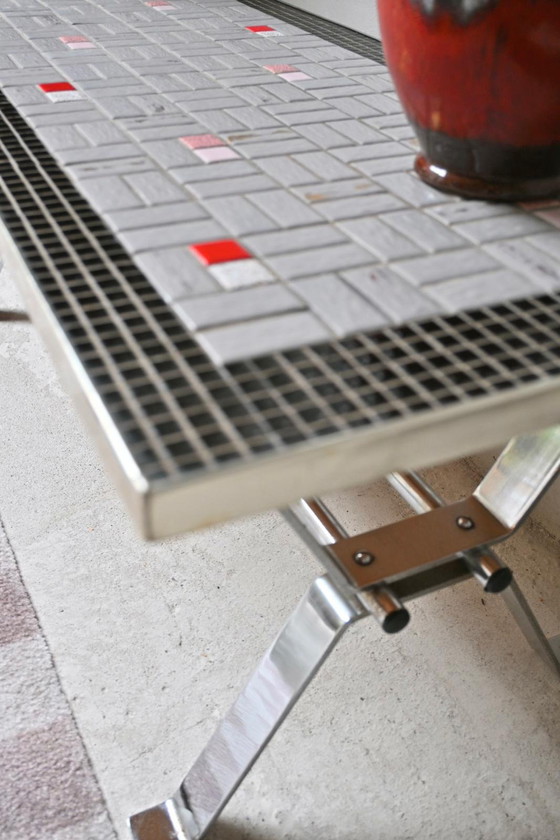 Image 1 of Couchtisch aus den 1970er Jahren mit Fliesenplatte und Chromsockel