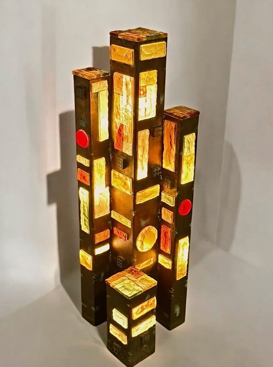 1970s Longobard Floor Lamp – Hammered Glass & Wrought Iron, Italy – Floor lights, Cast Iron (photo 3 of 10)