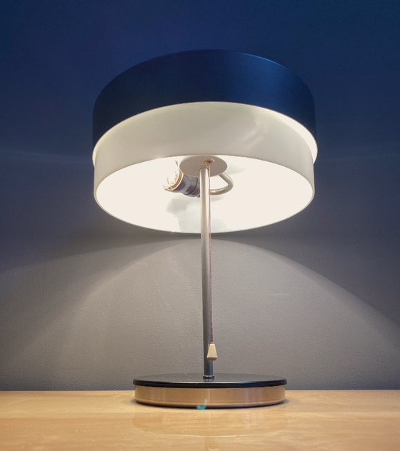 Image 1 of Table lamp in black metal and white glass, by Kamenicky Senov 1960s