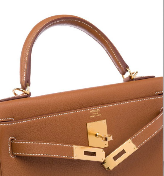 Image 1 of Sac HERMES Kelly 28 en Cuir Doré - 103350