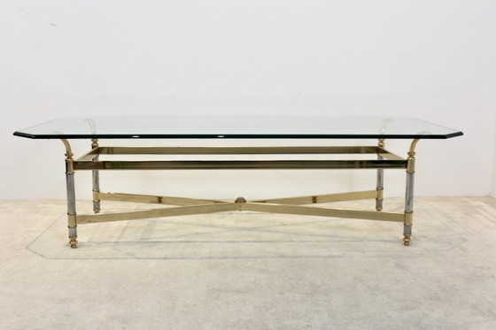 Extraordinary Brass, Chrome and Glass Center table, France 1970s, Coffee tables, Silver (photo 2 of 12)