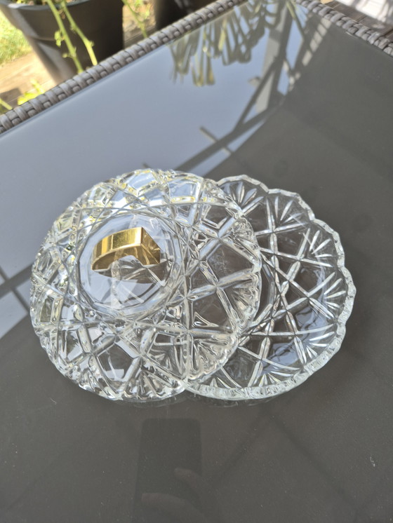 Image 1 of Vintage Walther Glas crystal candy dish with gold-tone handle – Germany, 1970s