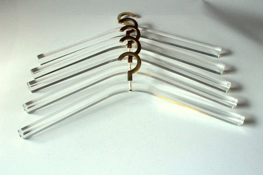 5 Postmodern acrylic coat hangers with brass hangers