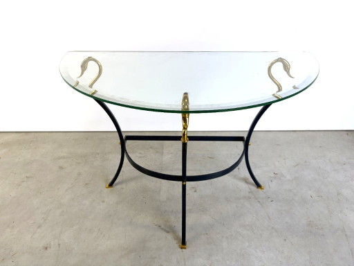 Consolle Hollywood Regency in ottone con cigno, anni '80