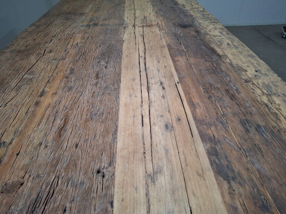Image 1 of Robusto tavolo da pranzo in legno di fienile, 220x100cm con gambe in metallo