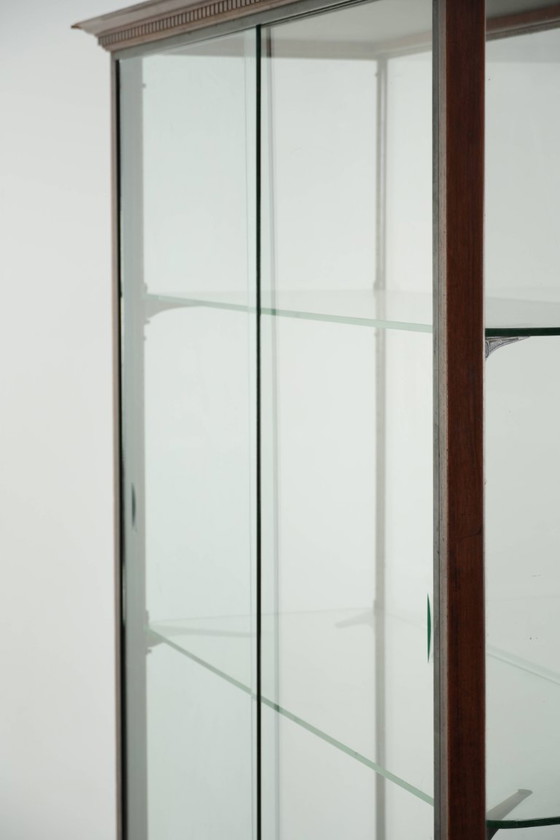 Image 1 of Large antique 19th-century English oak display cabinet/shop cabinet with multiple glass levels