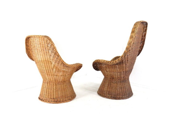 Image 1 of Set van 2 vintage rattan rotan stoelen fauteuils met kussentje