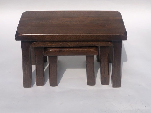 Dutch Brutalist Oak Nesting Tables, 1970S