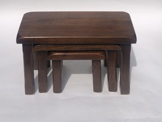 Image 1 of Nederlandse Brutalistische Eiken Nesting Tables, 1970S