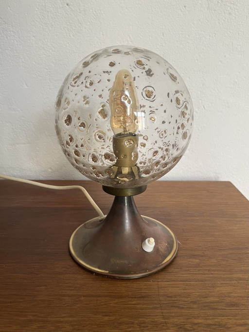 Vintage Bubble Glass Table Lamp Mid-Century with Gold Elements