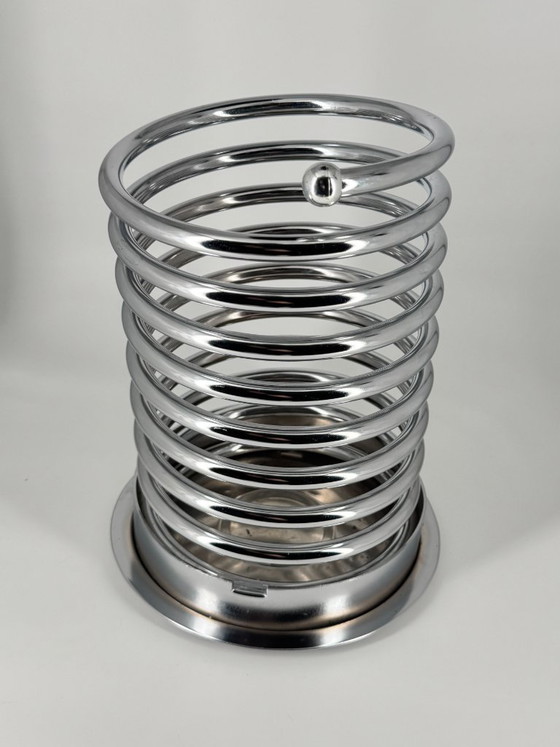 Porte-parapluies spirale vintage en chrome, Postmoderne / Space Age, Objets déco, Métal, Argenté (photo 7 sur 12)