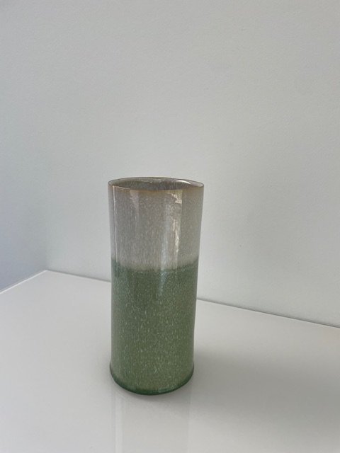 Image 1 of Vase en céramique fait main - émail gris et vert de mer